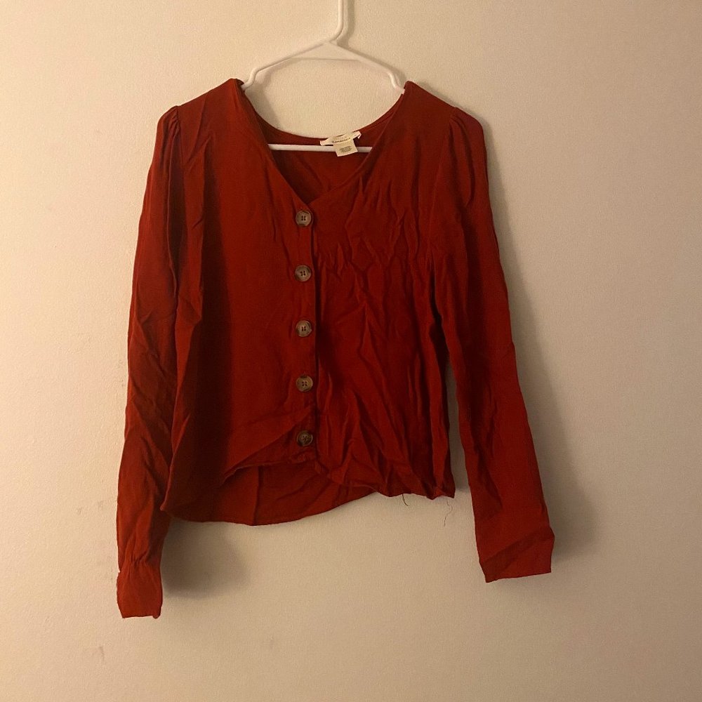 Burnt Orange / Rust Colored Flowy Buttoned Blouse